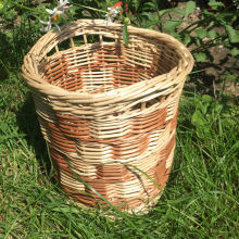Kindling basket with finger holes in checked pattern